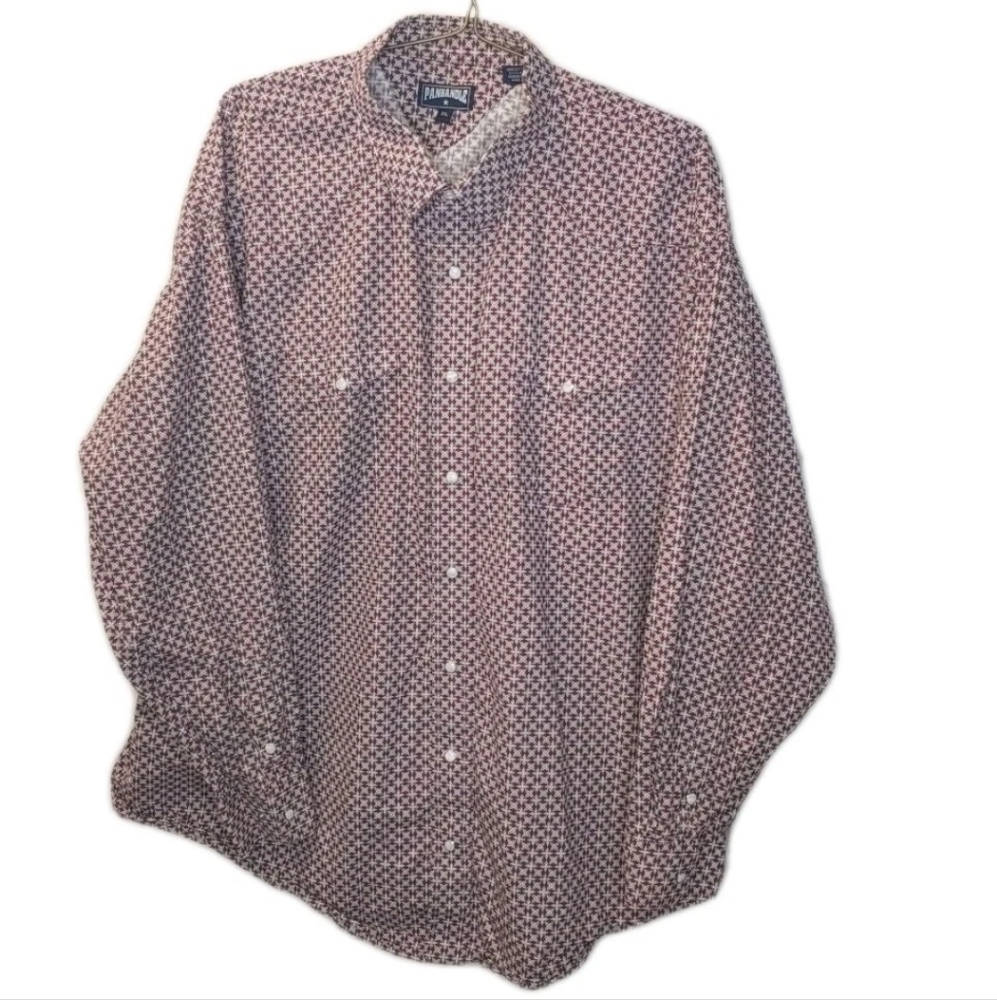 Panhandle Star Pearl Snap Shirt Men 2X Tall Red Starburst Cowboy Western Biker